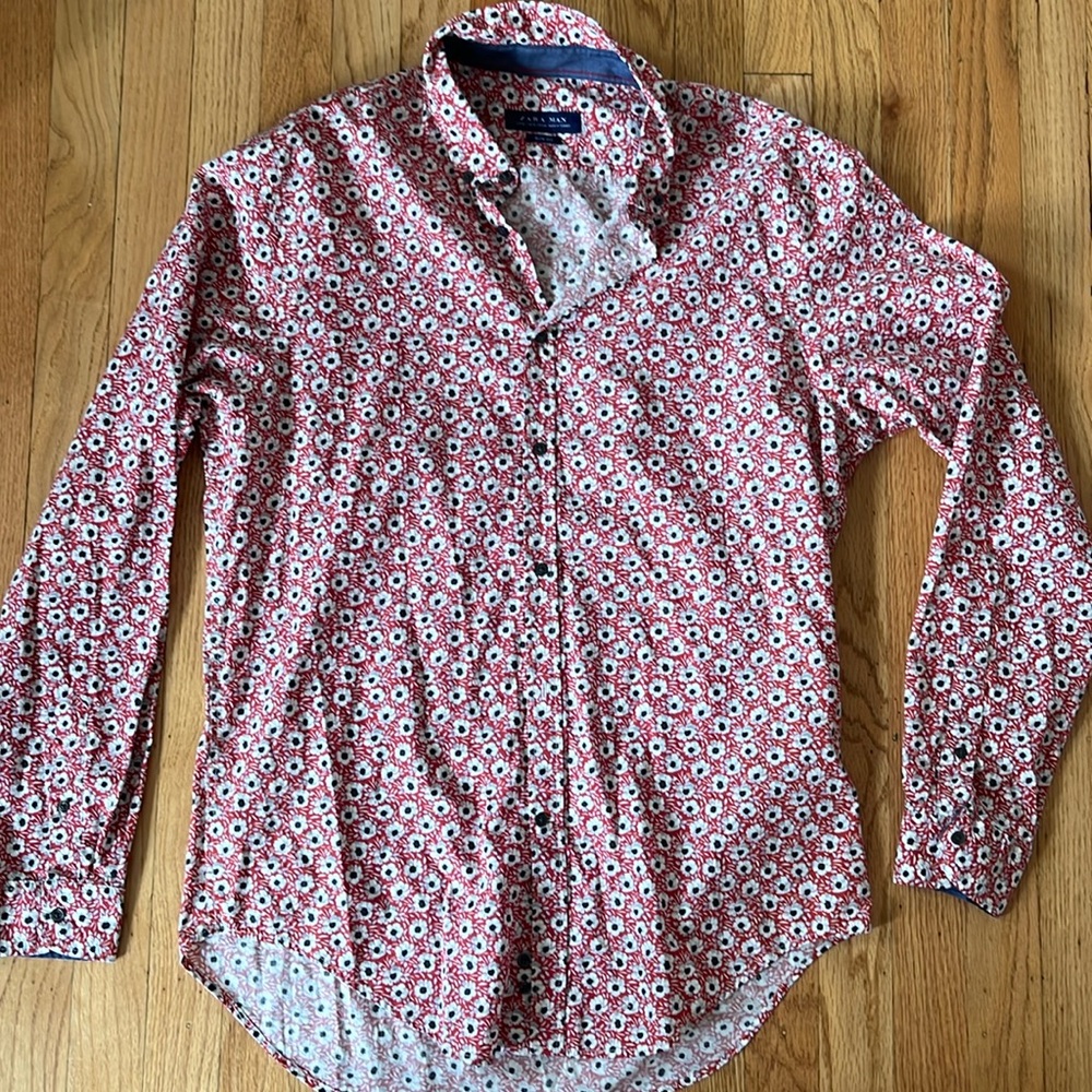 Zara Red and White Floral Men's Shirt